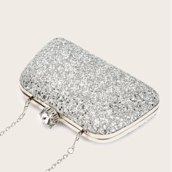 Silver Glitter Bling, Sequin, Rhinestone Evening Box Bag - Picture 4 of 8